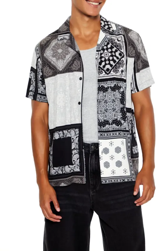 Colourblock Paisley Button-Up Top sold by Urban Planet