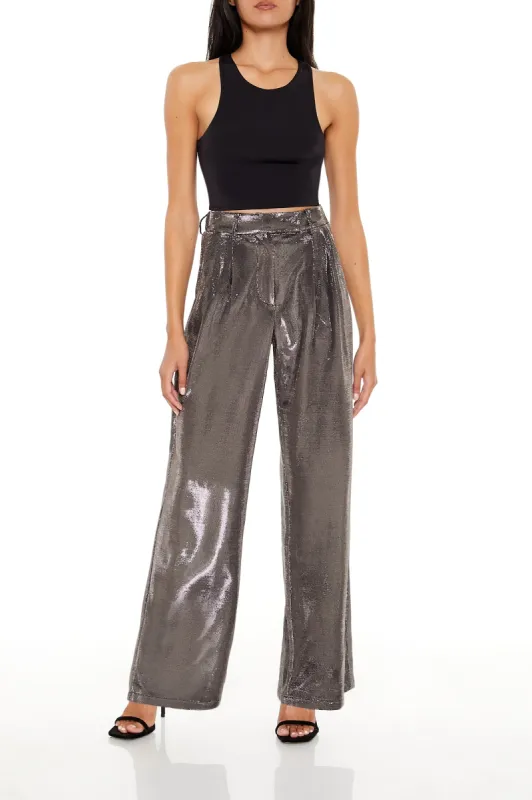 Metallic High Rise Wide Leg Pant sold by Urban Planet