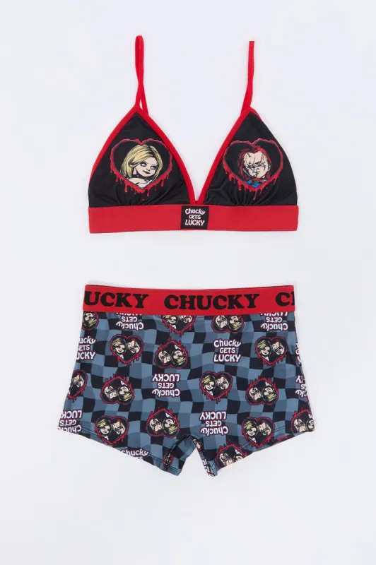 Chucky Gets Lucky Triangle Bralette & Boy Short 2 Piece Set sold by Urban Planet