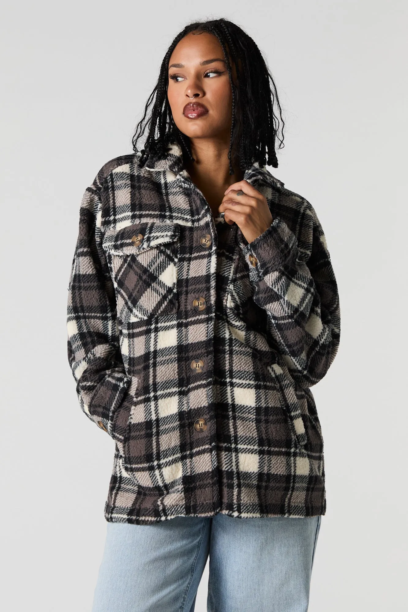 Plaid Sherpa Shacket sold by Urban Planet product image thumbnail 4