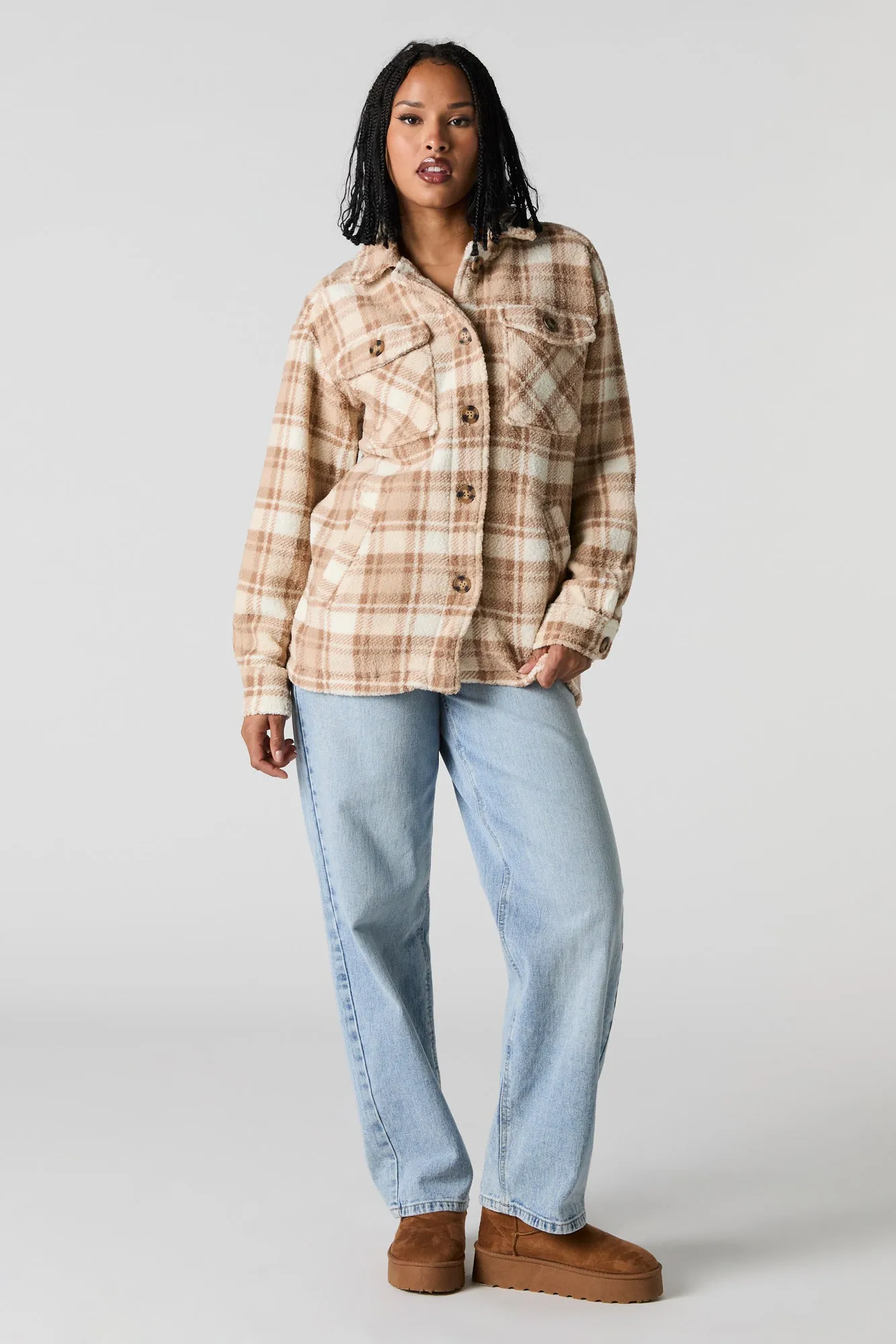 Plaid Sherpa Shacket sold by Urban Planet product image thumbnail 3
