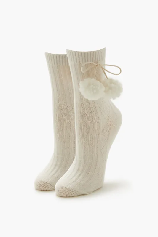 Pom Pom Ribbed Crew Socks sold by Urban Planet