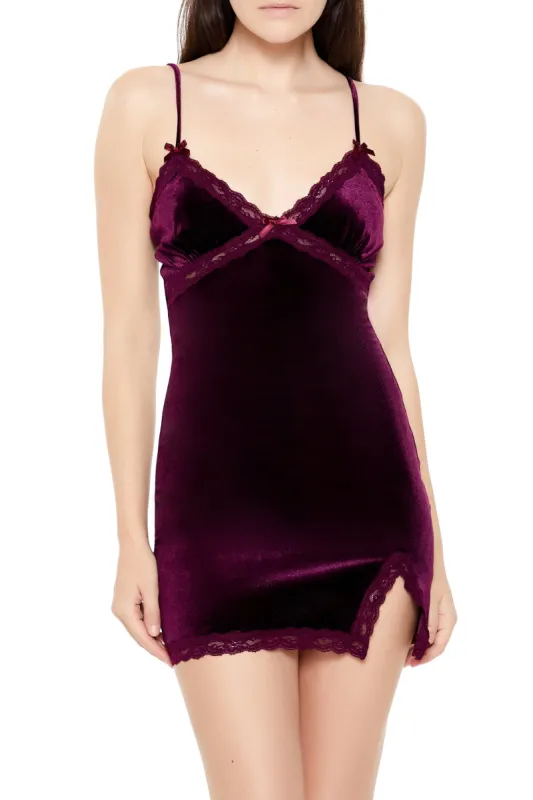 Lace Trim Velvet Mini Dress sold by Urban Planet