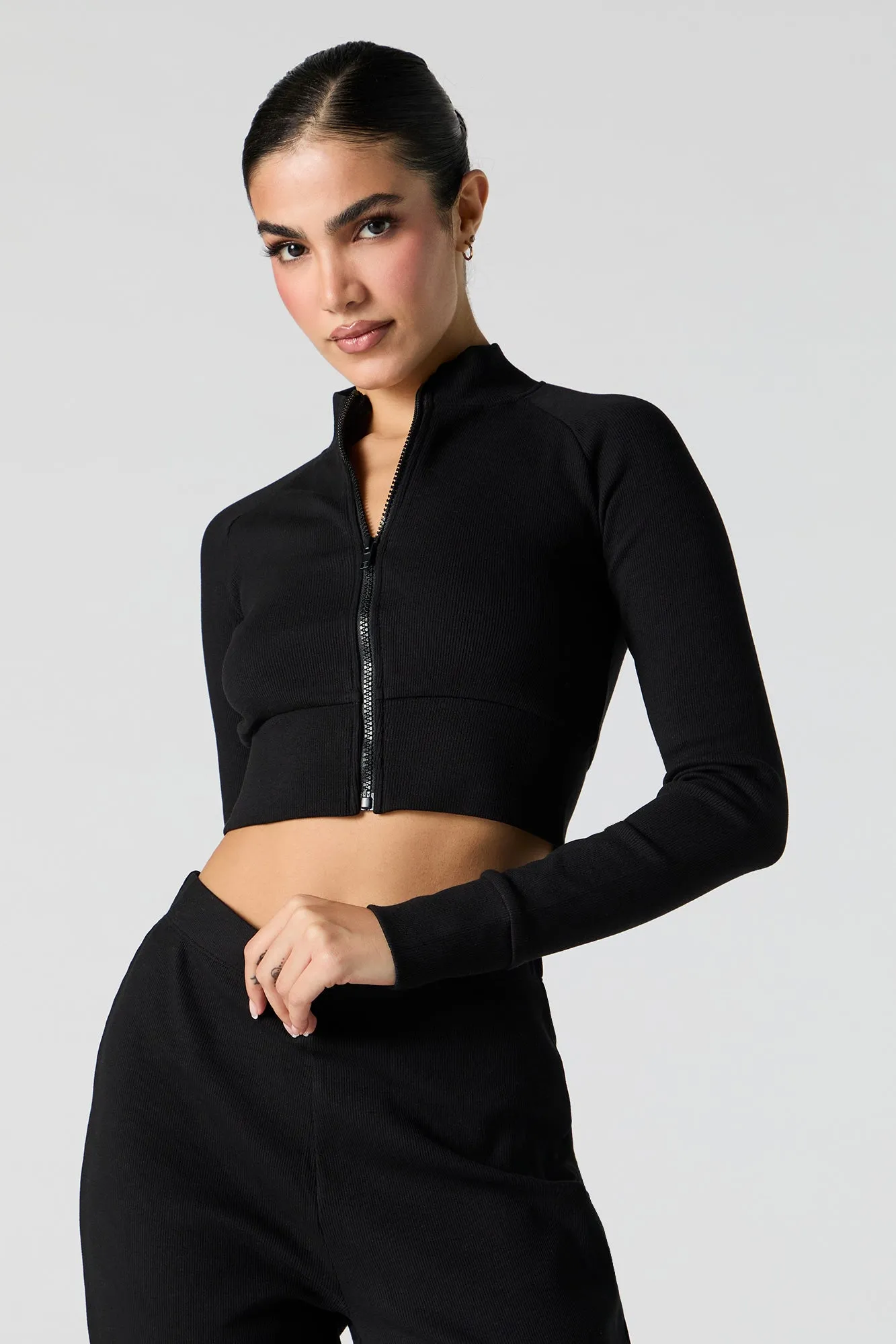 Active Ribbed Zip-Up Long Sleeve Top sold by Urban Planet product image thumbnail 4