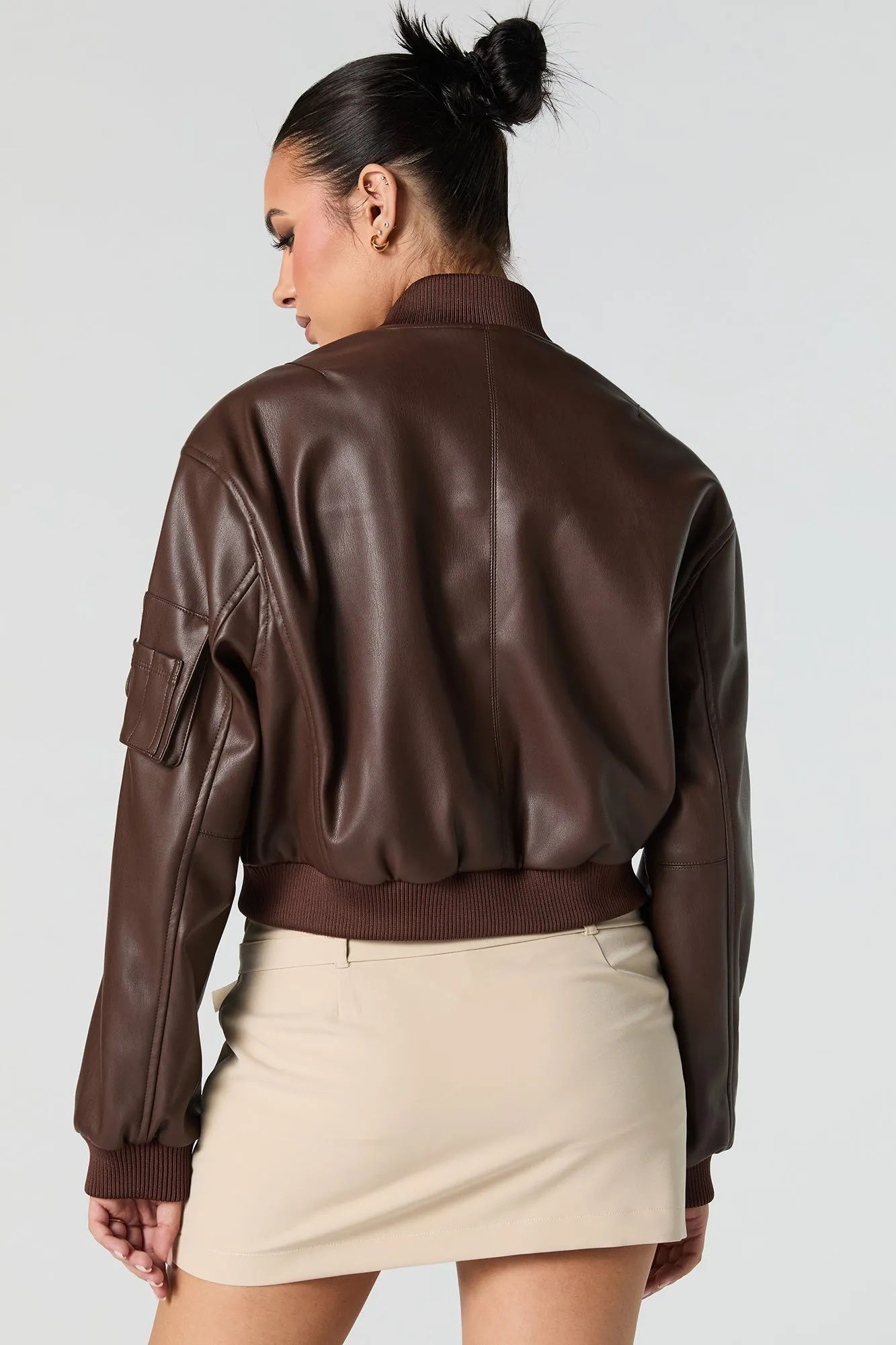 Faux Leather Cropped Bomber Jacket sold by Urban Planet product image thumbnail 2
