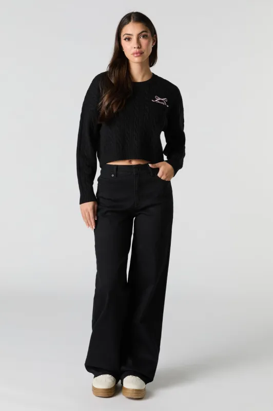Jean jambe large extensible à taille haute délavé noir sold by Urban Planet