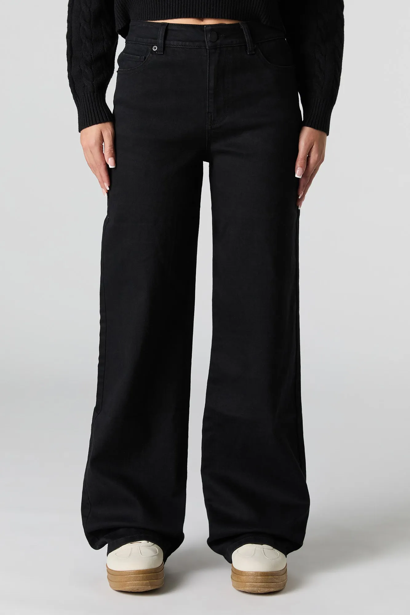 Jean jambe large extensible à taille haute délavé noir sold by Urban Planet product image thumbnail 2