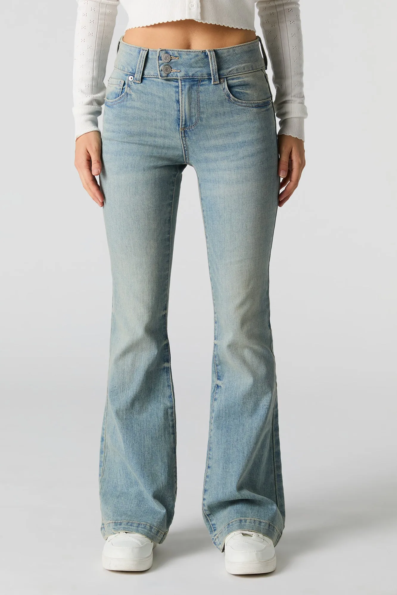 Vintage Wash Low Rise Double Button Flare Jean sold by Urban Planet product image thumbnail 2