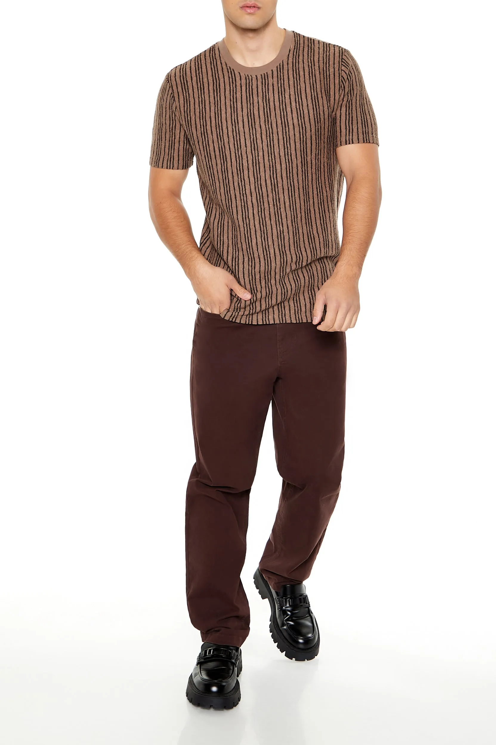 T-shirt texturé brun avec rayures verticales sold by Urban Planet product image thumbnail 3