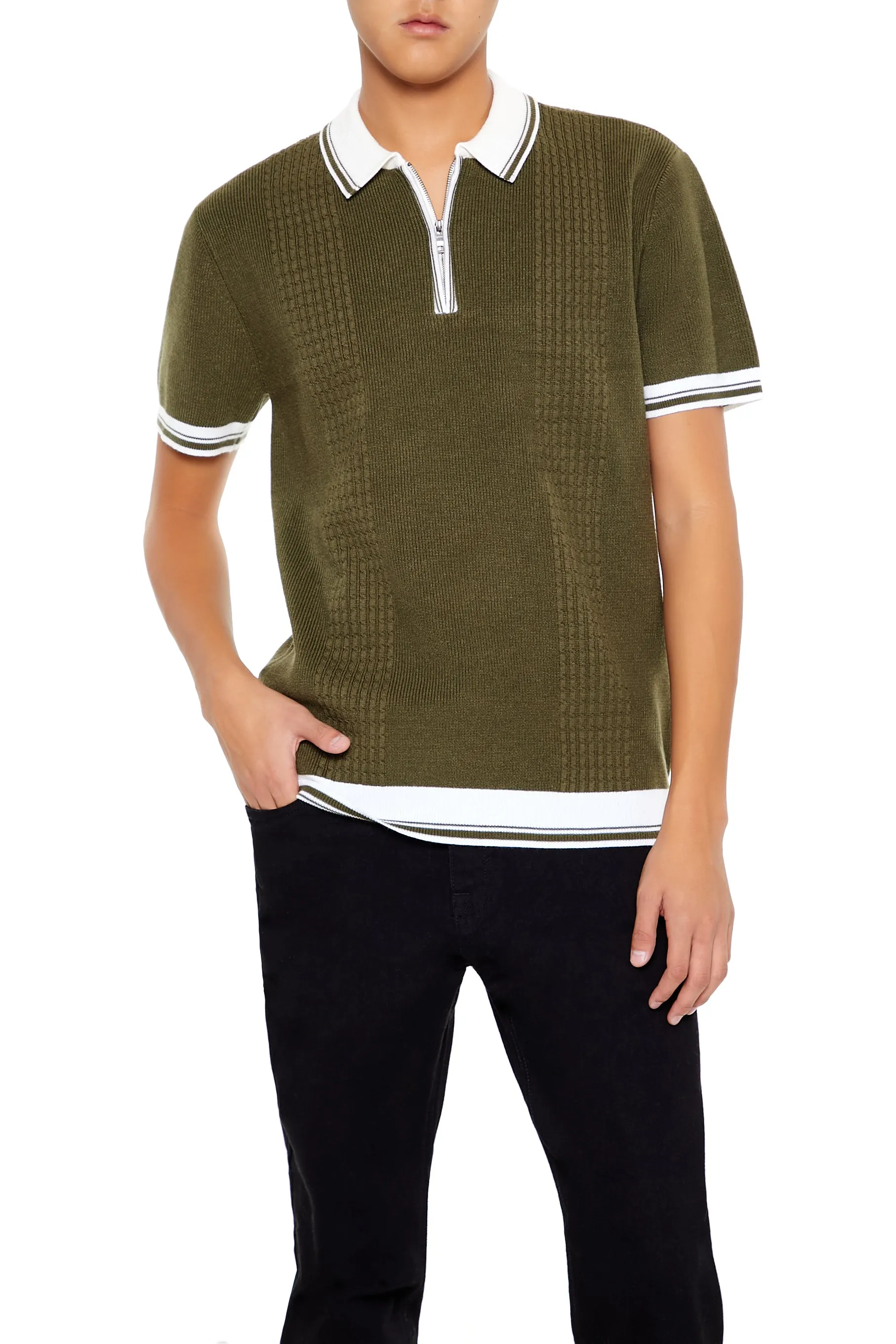Knit Quarter Zip Polo Top sold by Urban Planet