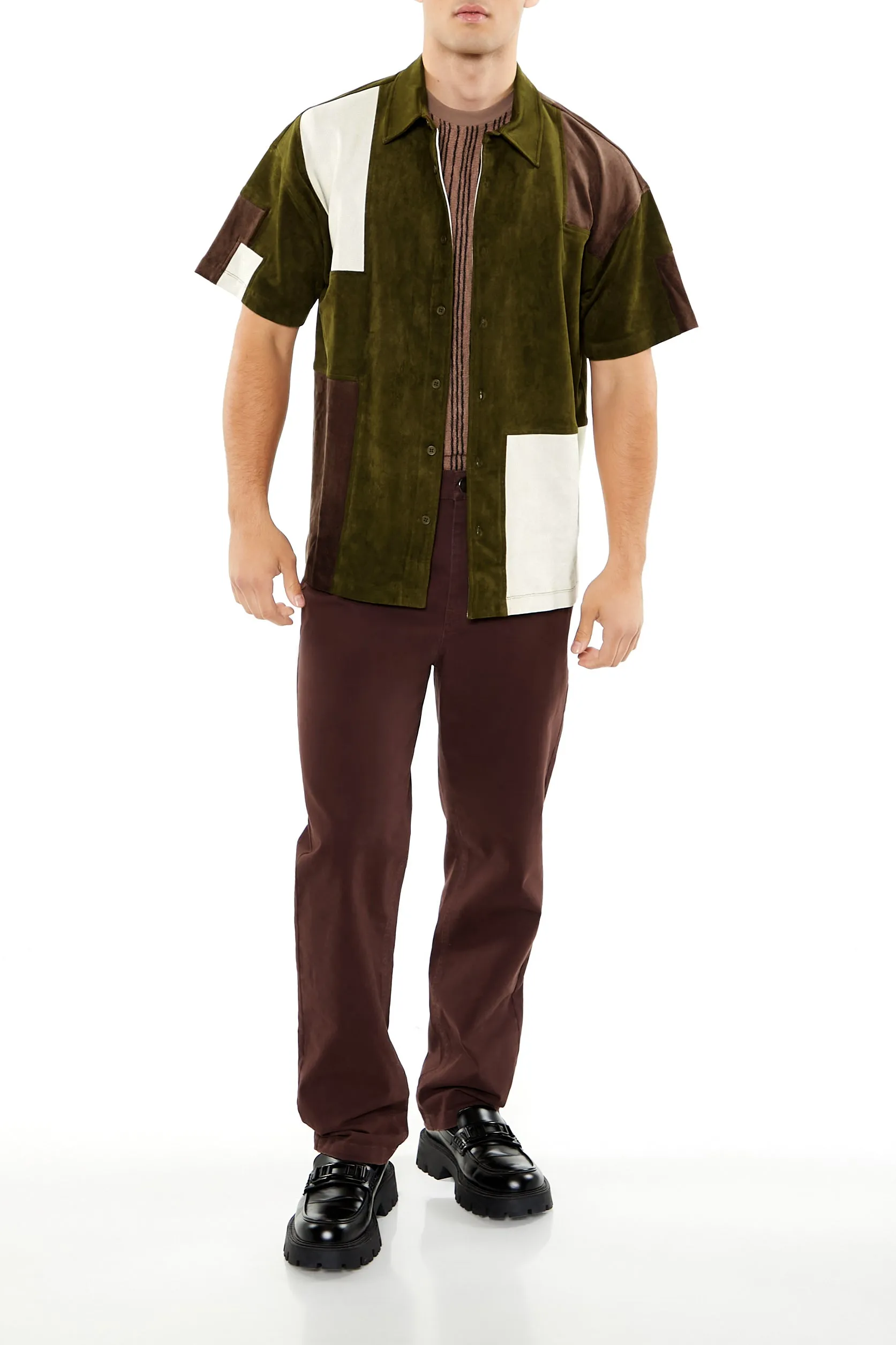 Haut boutonné en similisuède avec blocs de couleurs sold by Urban Planet product image thumbnail 3