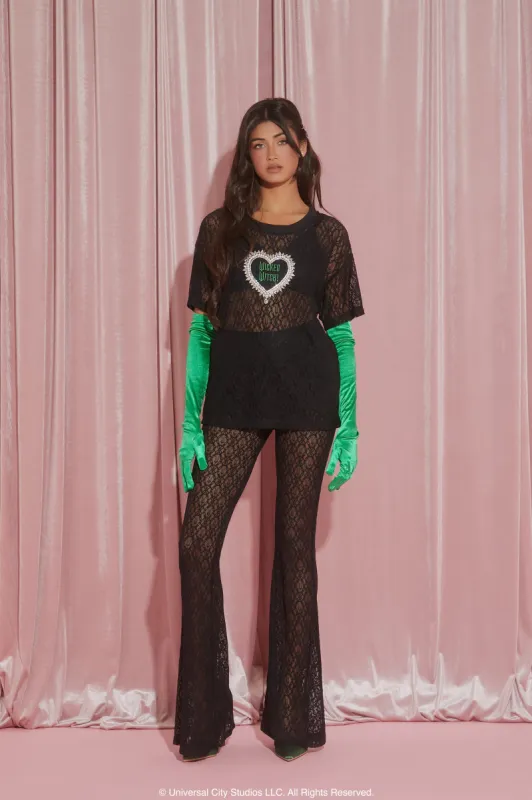Pantalon à jambe évasée en dentelle avec imprimé Wicked sold by Urban Planet