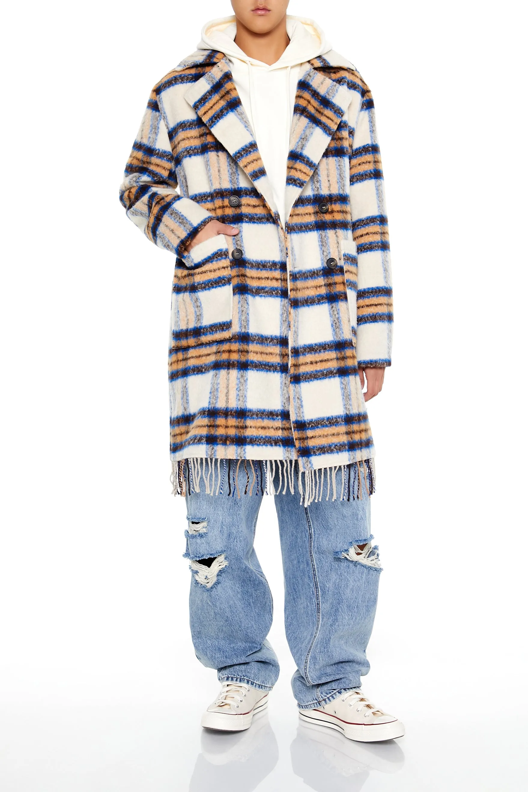 Plaid Fringe Wool Coat sold by Urban Planet product image thumbnail 3