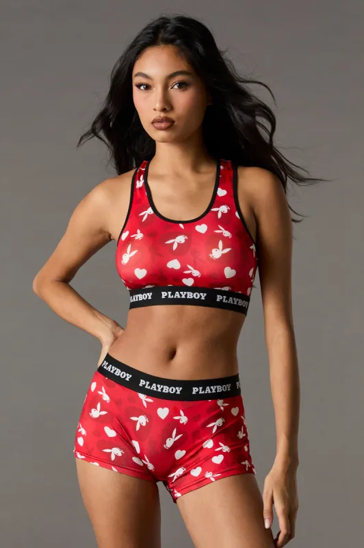 Playboy Print Sports Bra & Boy Short 2 Piece Set sold by Urban Planet