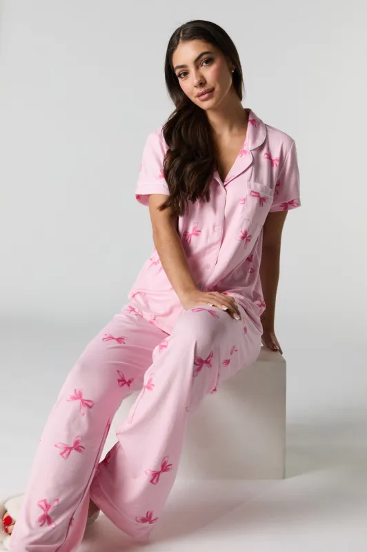 Collared Button-Up Top & Pant 2 Piece Pajama Set sold by Urban Planet