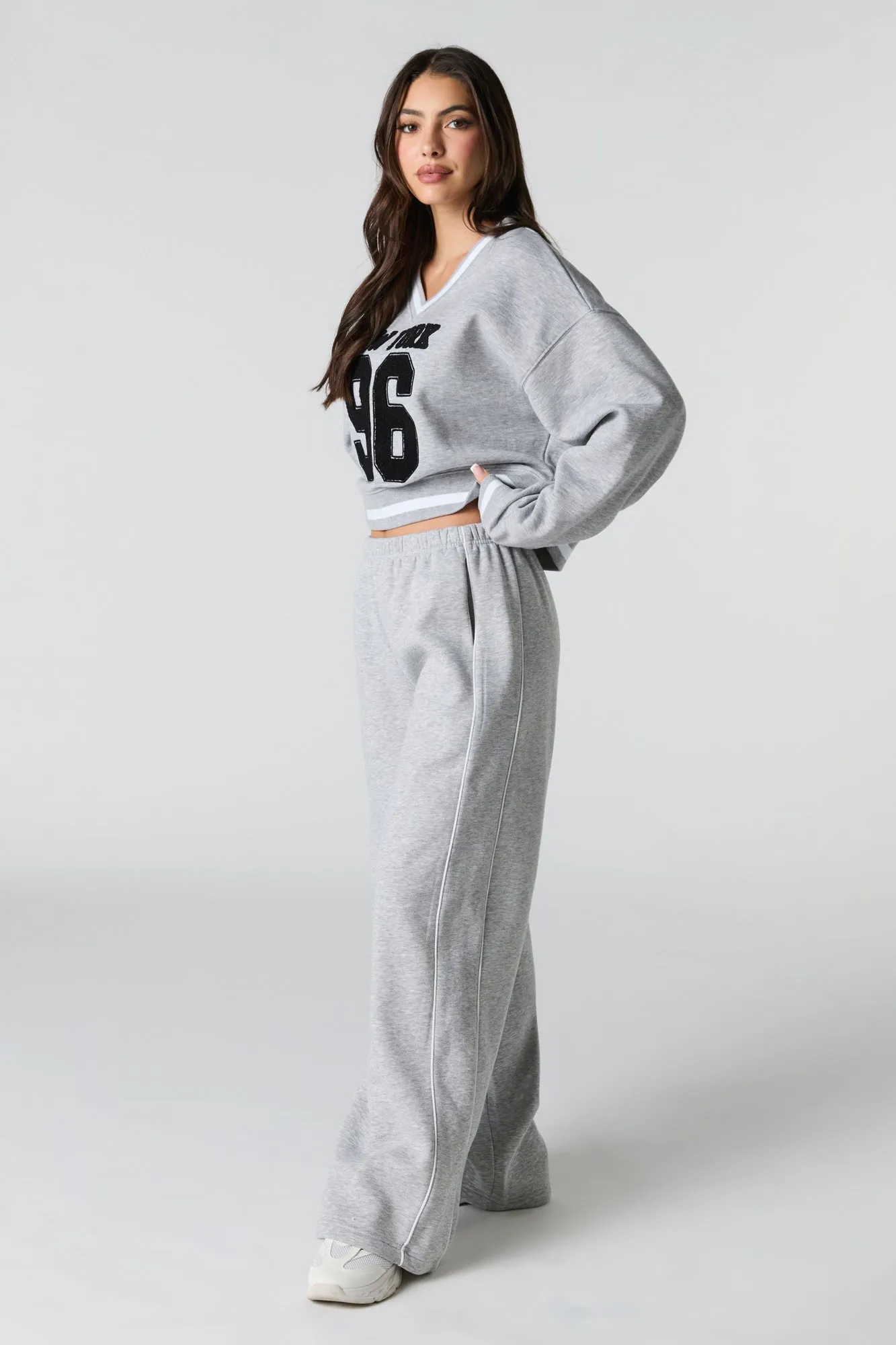 Side Piped Wide Leg Fleece Sweatpant sold by Urban Planet product image thumbnail 4