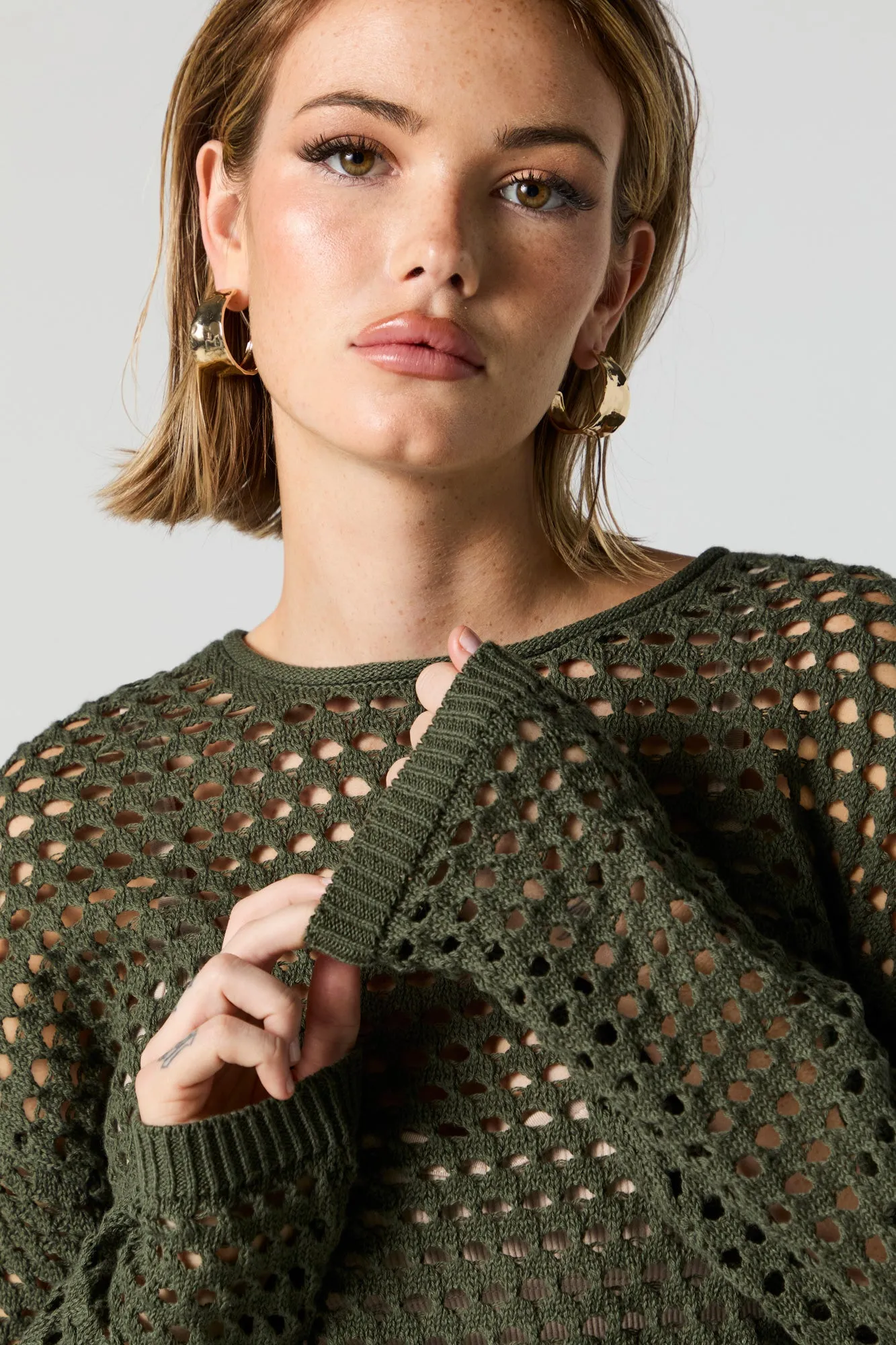 Fishnet Crew Neck Long Sleeve Top sold by Urban Planet