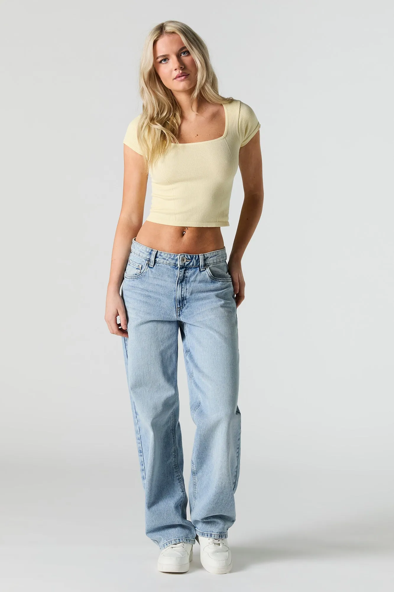 Ribbed Square Neck Cropped Cap Sleeve Top sold by Urban Planet product image thumbnail 3