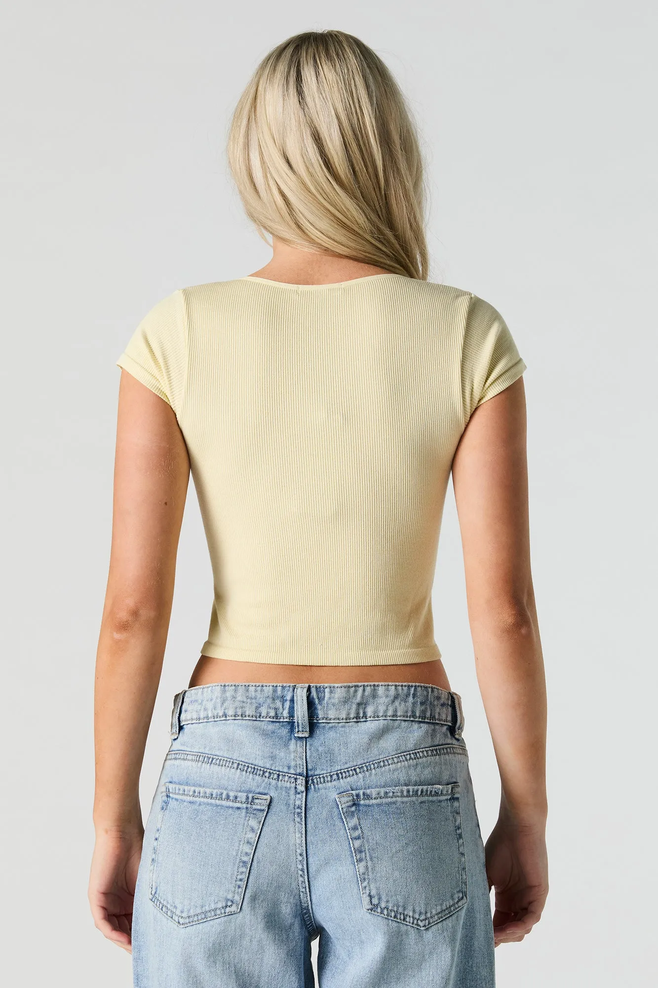 Ribbed Square Neck Cropped Cap Sleeve Top sold by Urban Planet product image thumbnail 2