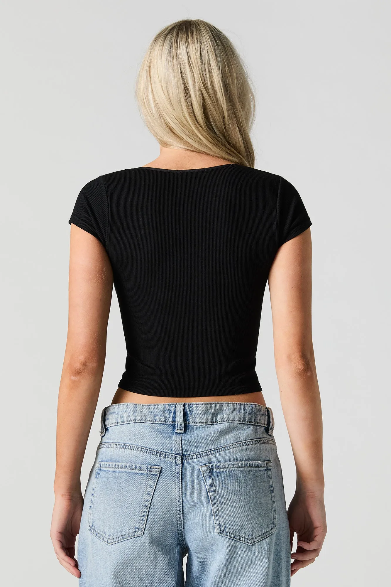 Ribbed Square Neck Cropped Cap Sleeve Top sold by Urban Planet product image thumbnail 5