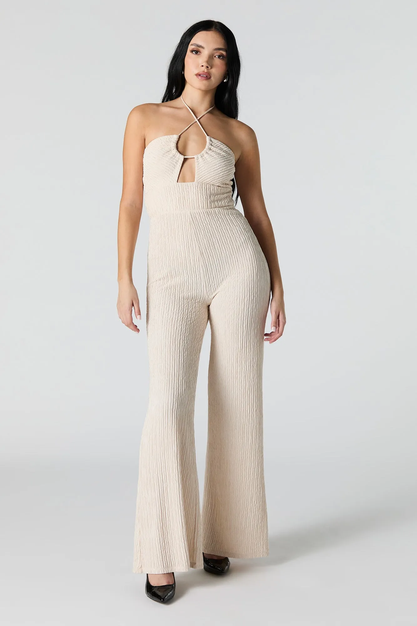 Textured Halter Wide Leg Jumpsuit sold by Urban Planet product image thumbnail 4