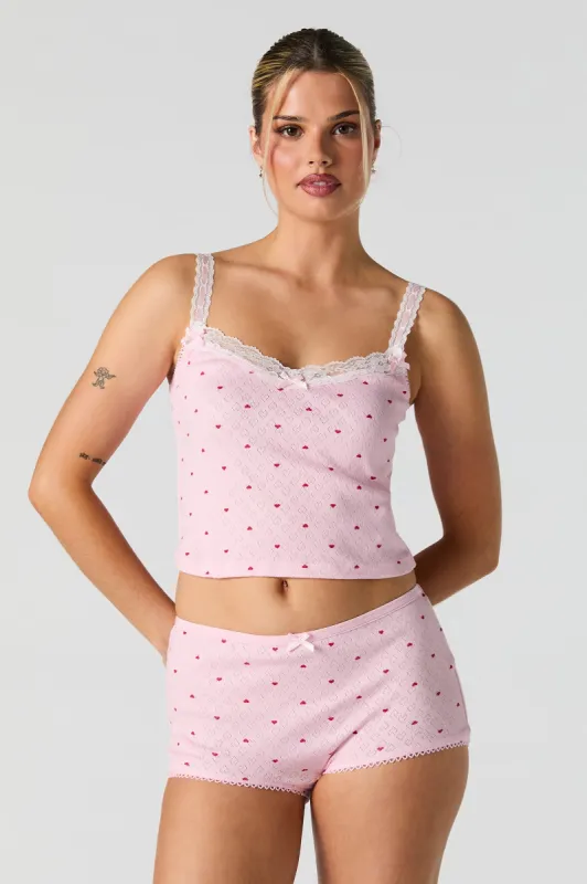 Ensemble-pyjama deux pièces camisole en tricot pointelle et short imprimés sold by Urban Planet