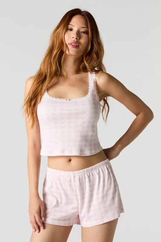 Ensemble-pyjama deux pièces camisole à bordure en dentelle et short imprimés sold by Urban Planet