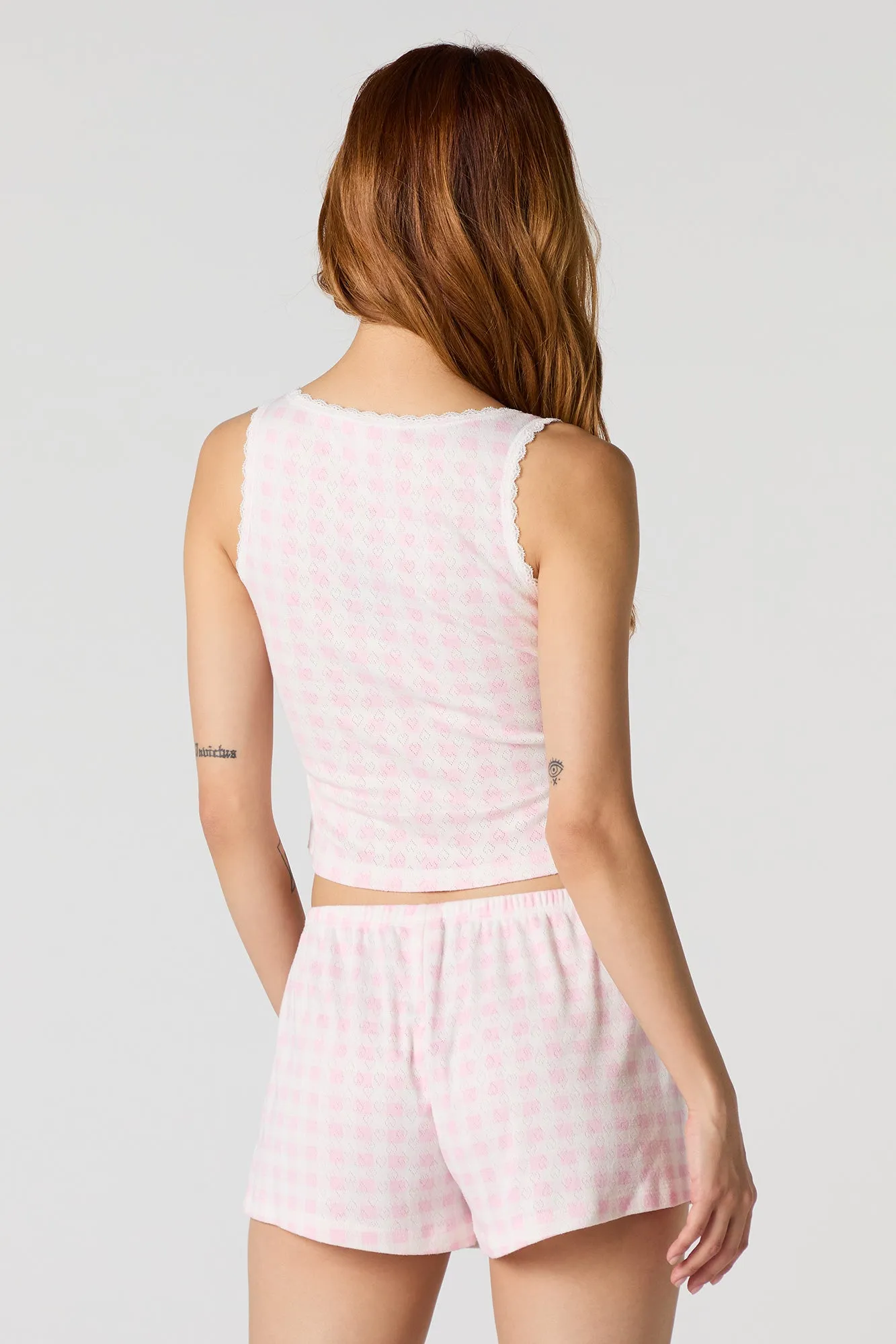 Ensemble-pyjama deux pièces camisole à bordure en dentelle et short imprimés sold by Urban Planet product image thumbnail 2