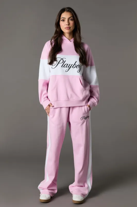 Playboy Embroidered Colourblock Wide Leg Fleece Sweatpant sold by Urban Planet