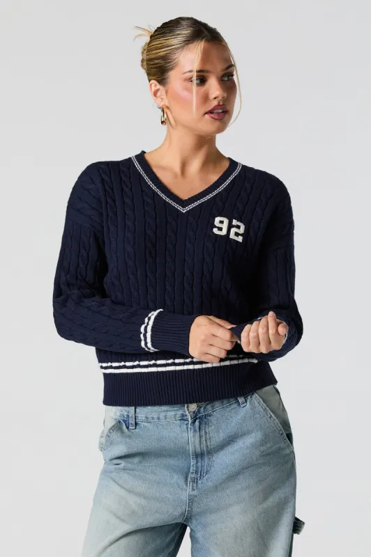 Number Embroidered Cable Knit Sweater sold by Urban Planet