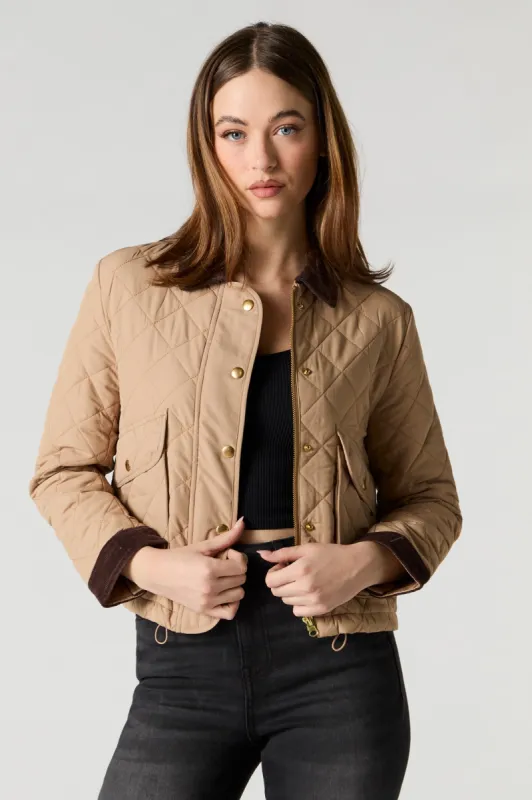 Quilted Corduroy Trim Jacket sold by Urban Planet
