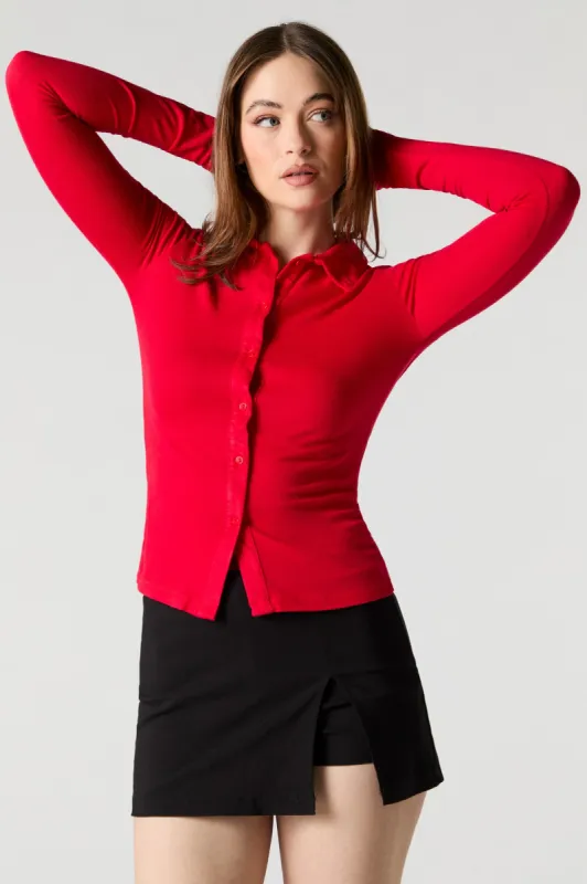 Haut boutonné en tricot côtelé avec col sold by Urban Planet