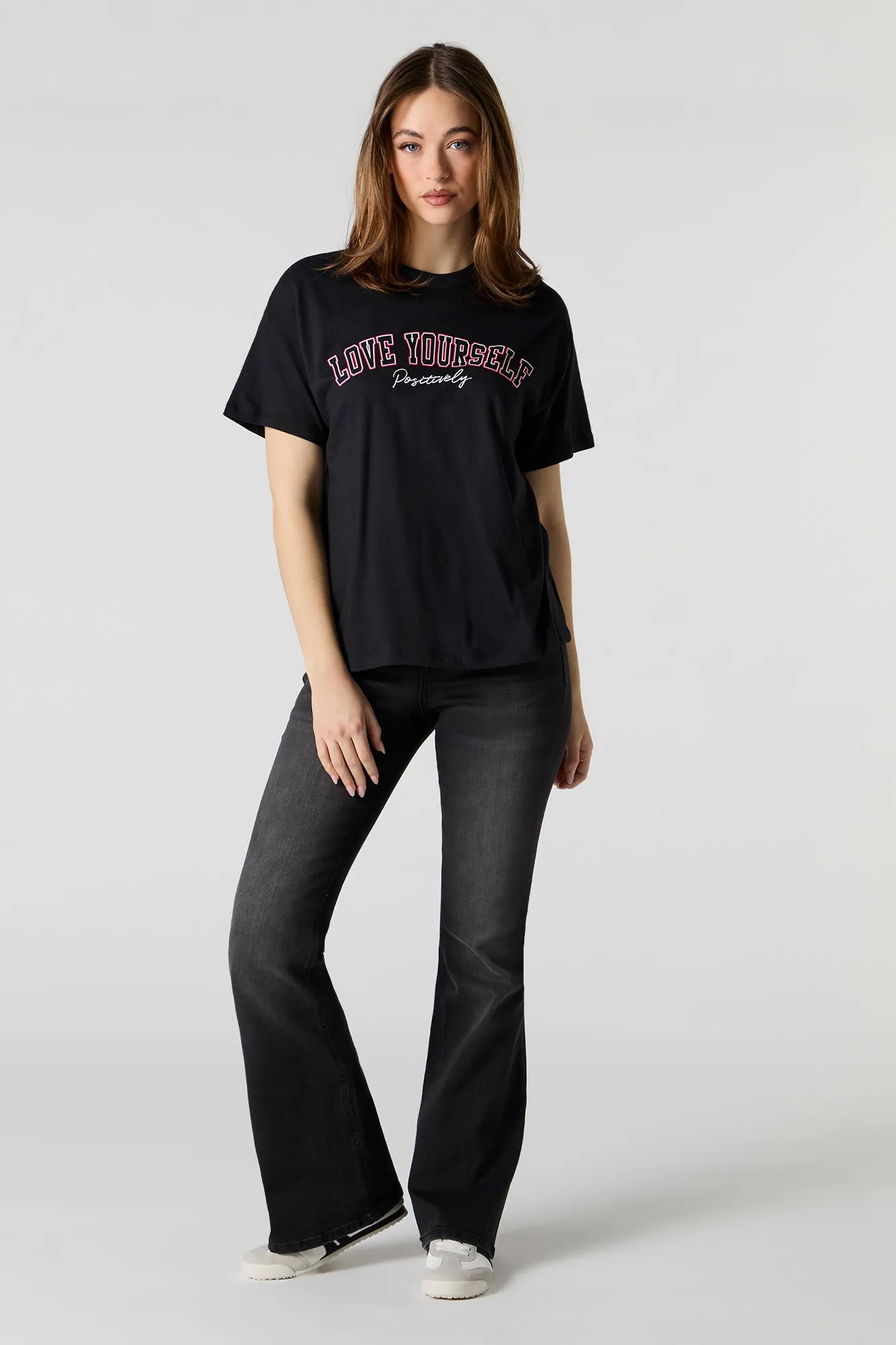 Love Yourself Positively Graphic Boyfriend T-Shirt sold by Urban Planet product image thumbnail 3