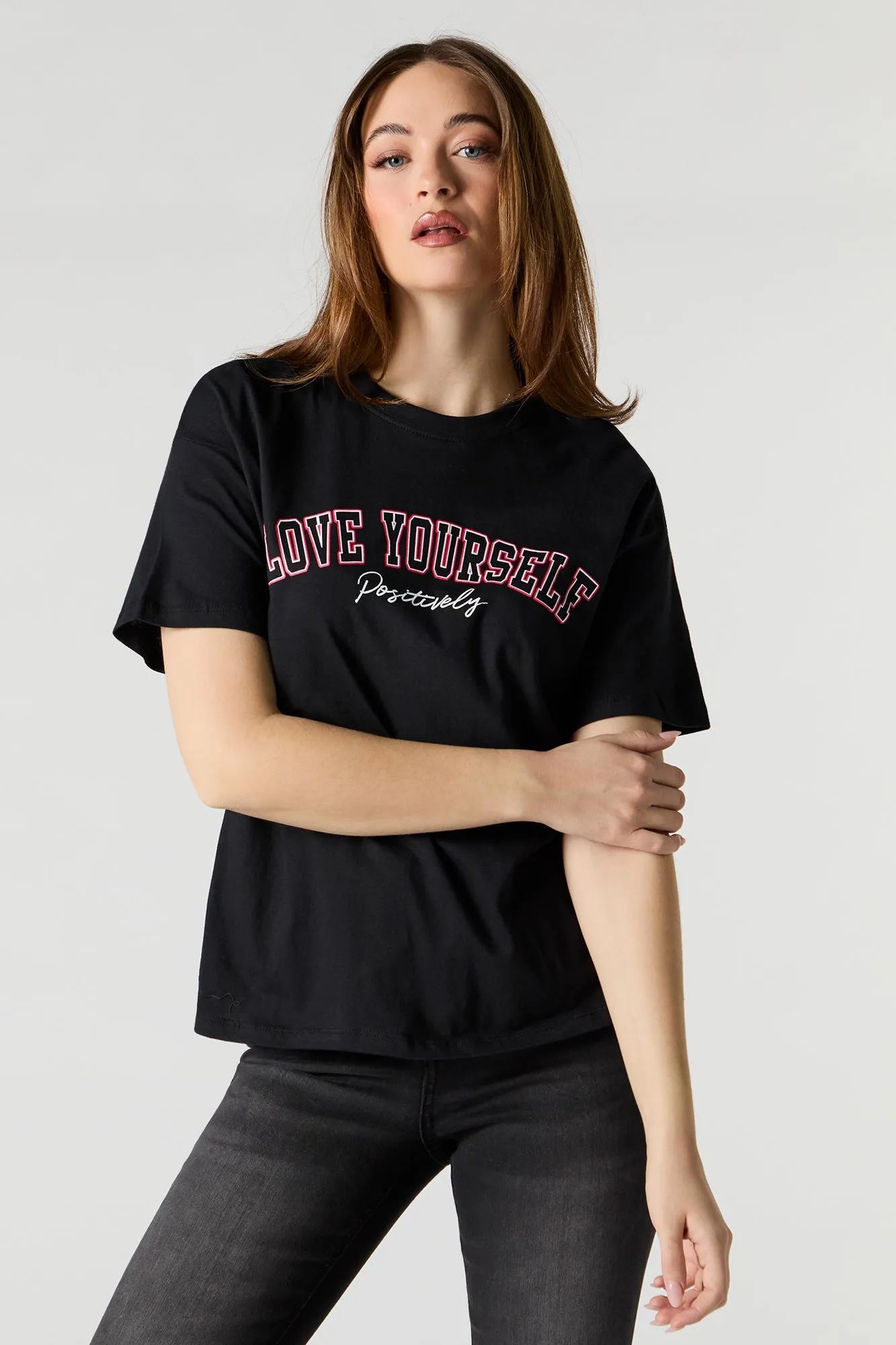 Love Yourself Positively Graphic Boyfriend T-Shirt sold by Urban Planet