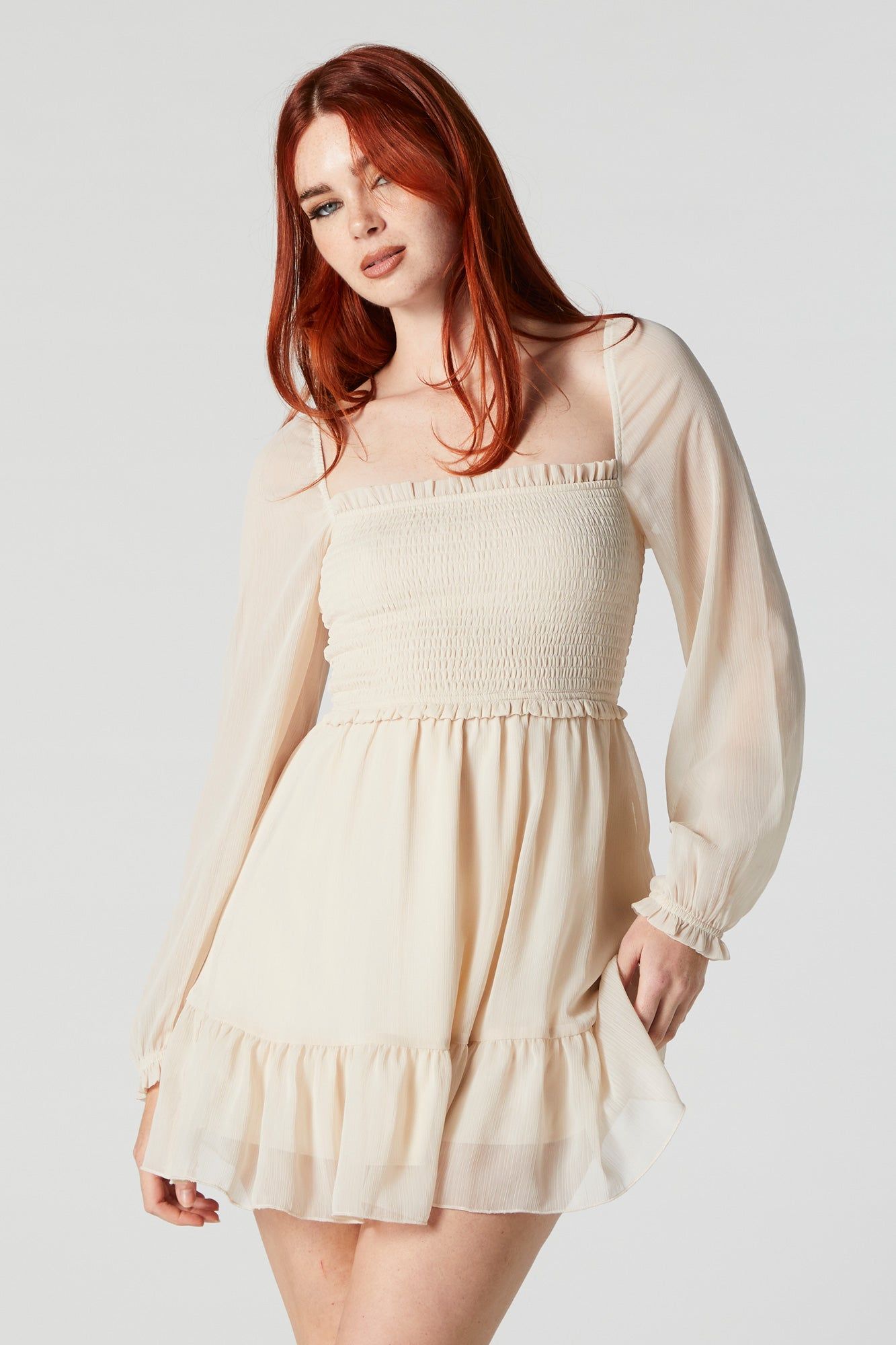 Chiffon Square Neck Tiered Mini Dress sold by Urban Planet product image thumbnail 4