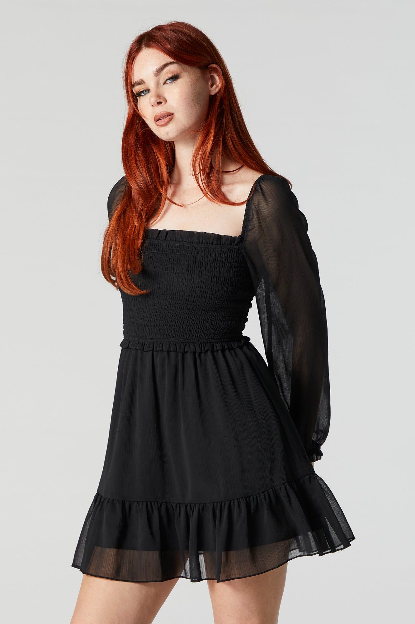 Chiffon Square Neck Tiered Mini Dress sold by Urban Planet