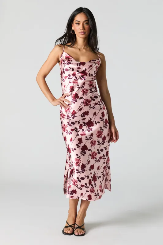 Satin Floral Cowl Neck Midi Dress sold by Urban Planet