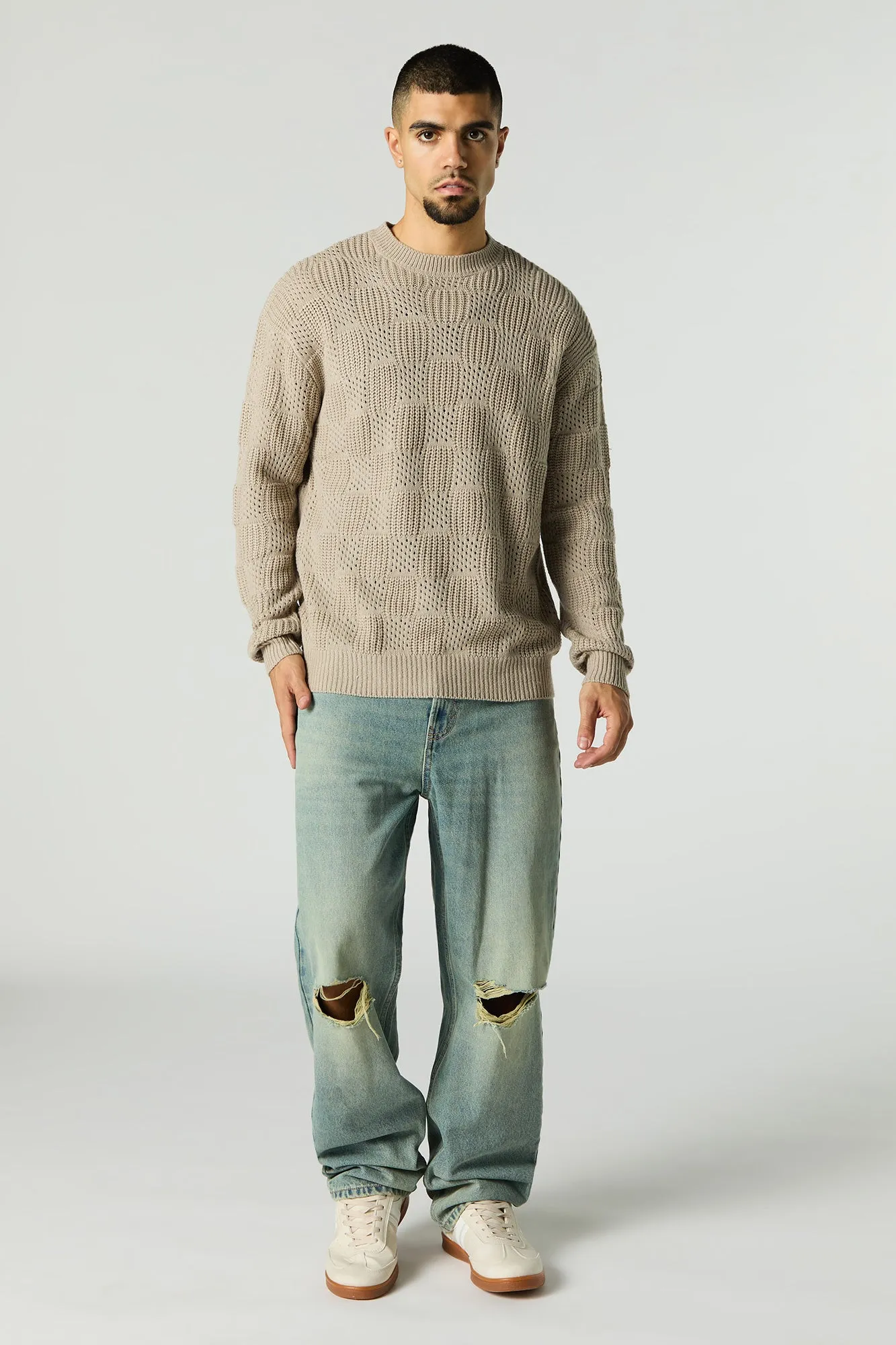 Textured Open Knit Crewneck Sweater sold by Urban Planet product image thumbnail 3