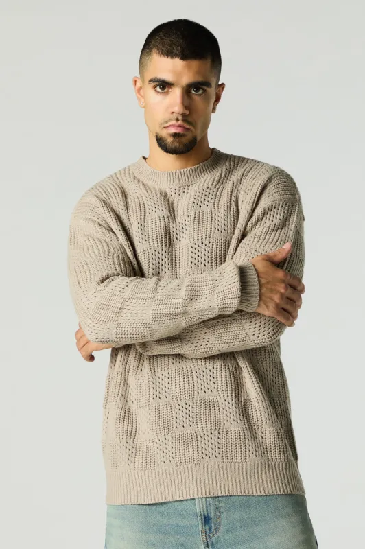 Textured Open Knit Crewneck Sweater sold by Urban Planet