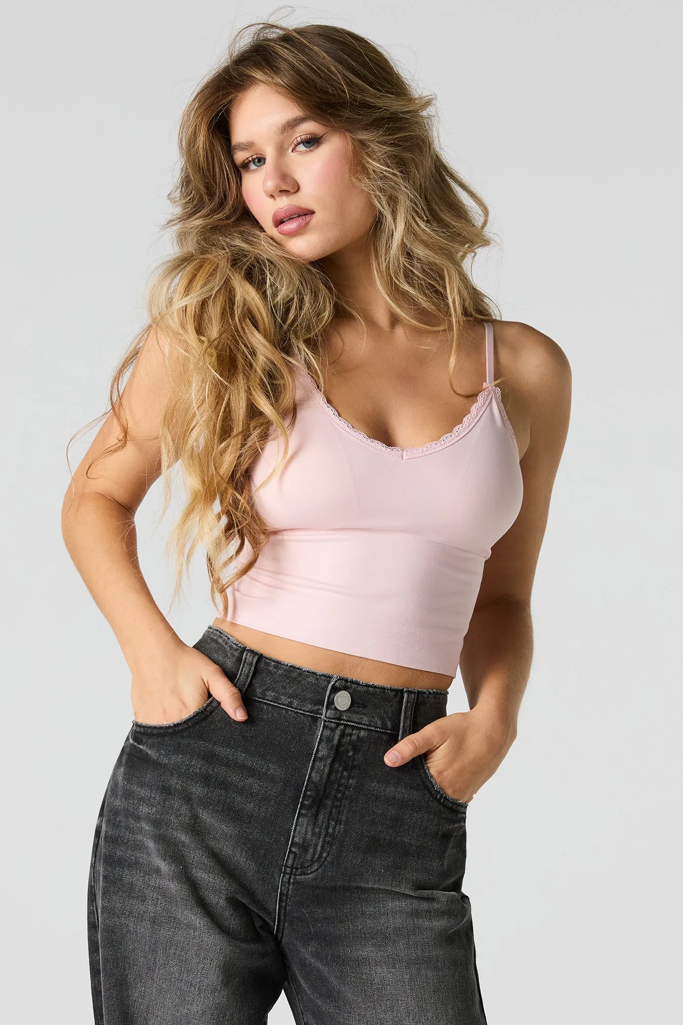 Seamless Lace Trim Cami with Built-In Bra Cups sold by Urban Planet