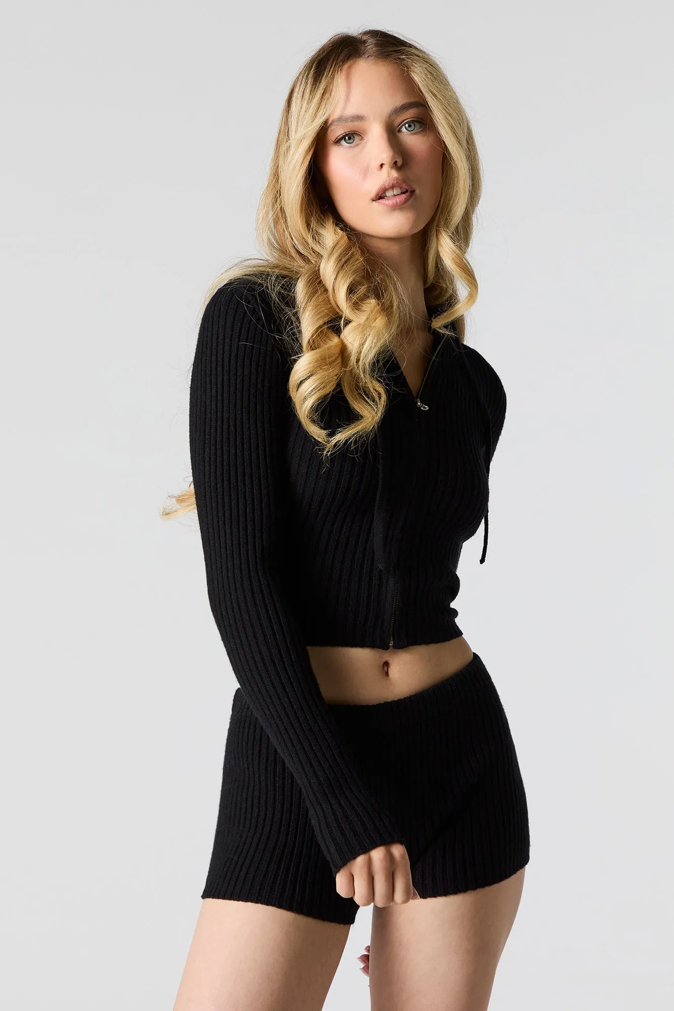 Ribbed Knit Zip-Up Hooded Sweater sold by Urban Planet product image thumbnail 5