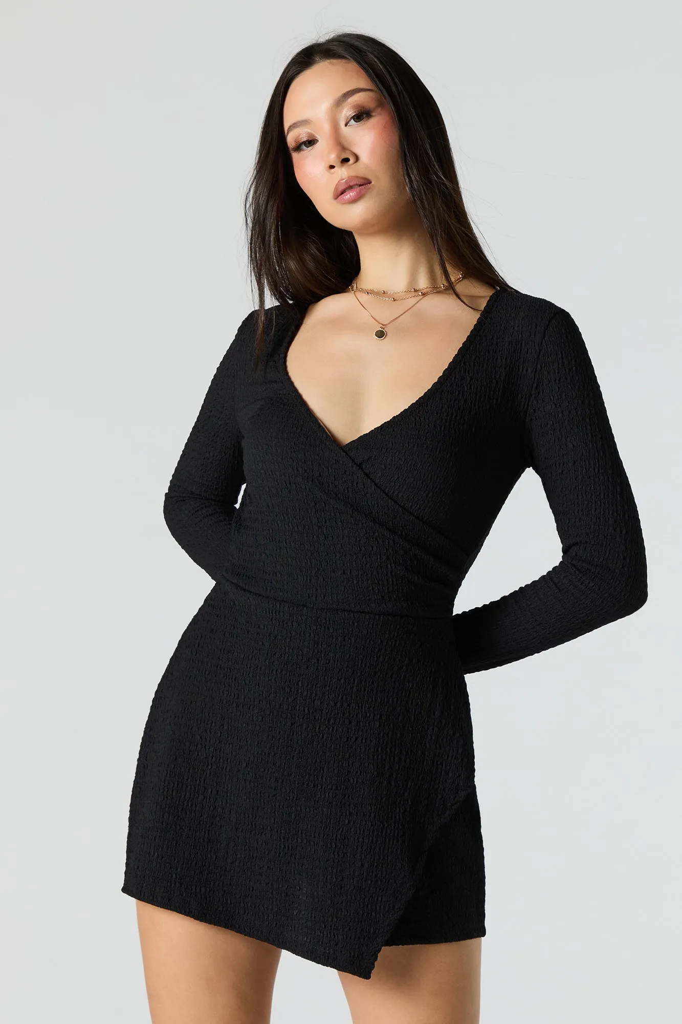 Textured Surplice Wrap Romper sold by Urban Planet product image thumbnail 4