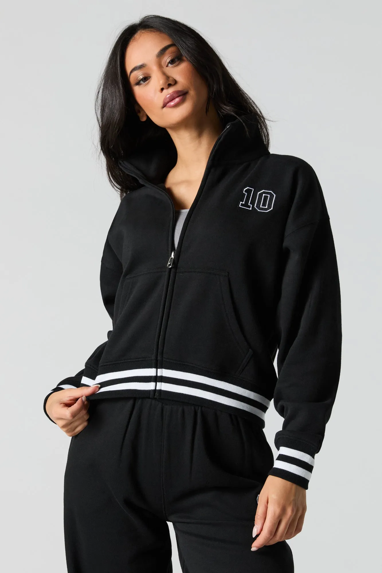 10 Embroidered Fleece Zip-Up Mock Neck Sweatshirt sold by Urban Planet product image thumbnail 4