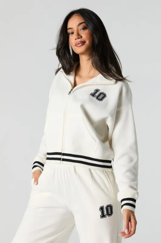 Chandail en molleton avec motif brodé 10, fermeture à glissière et col cheminée sold by Urban Planet