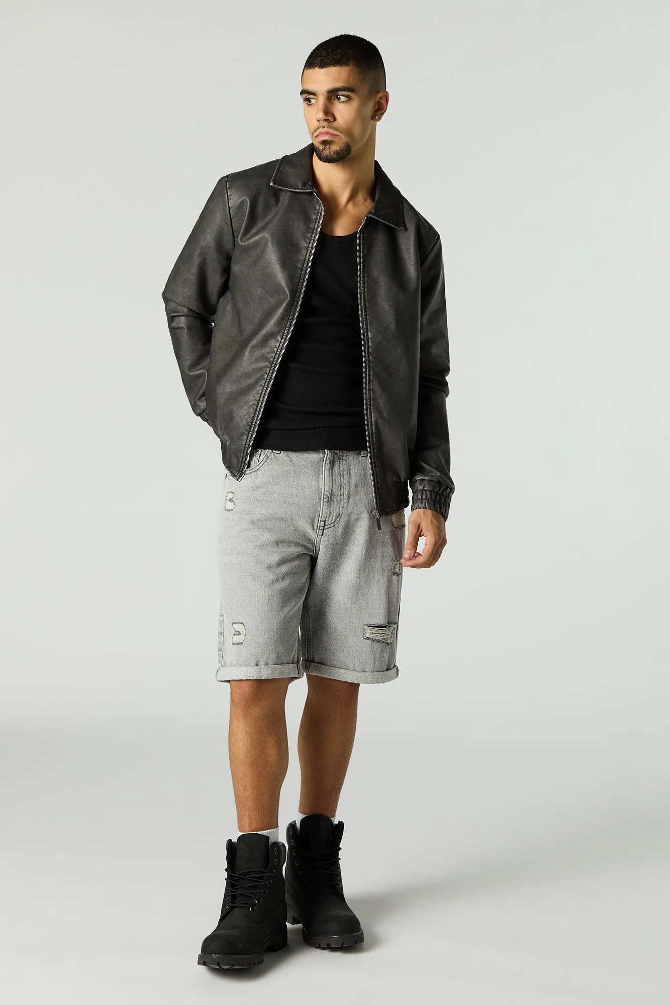 Faux Leather Collared Bomber Jacket sold by Urban Planet product image thumbnail 3