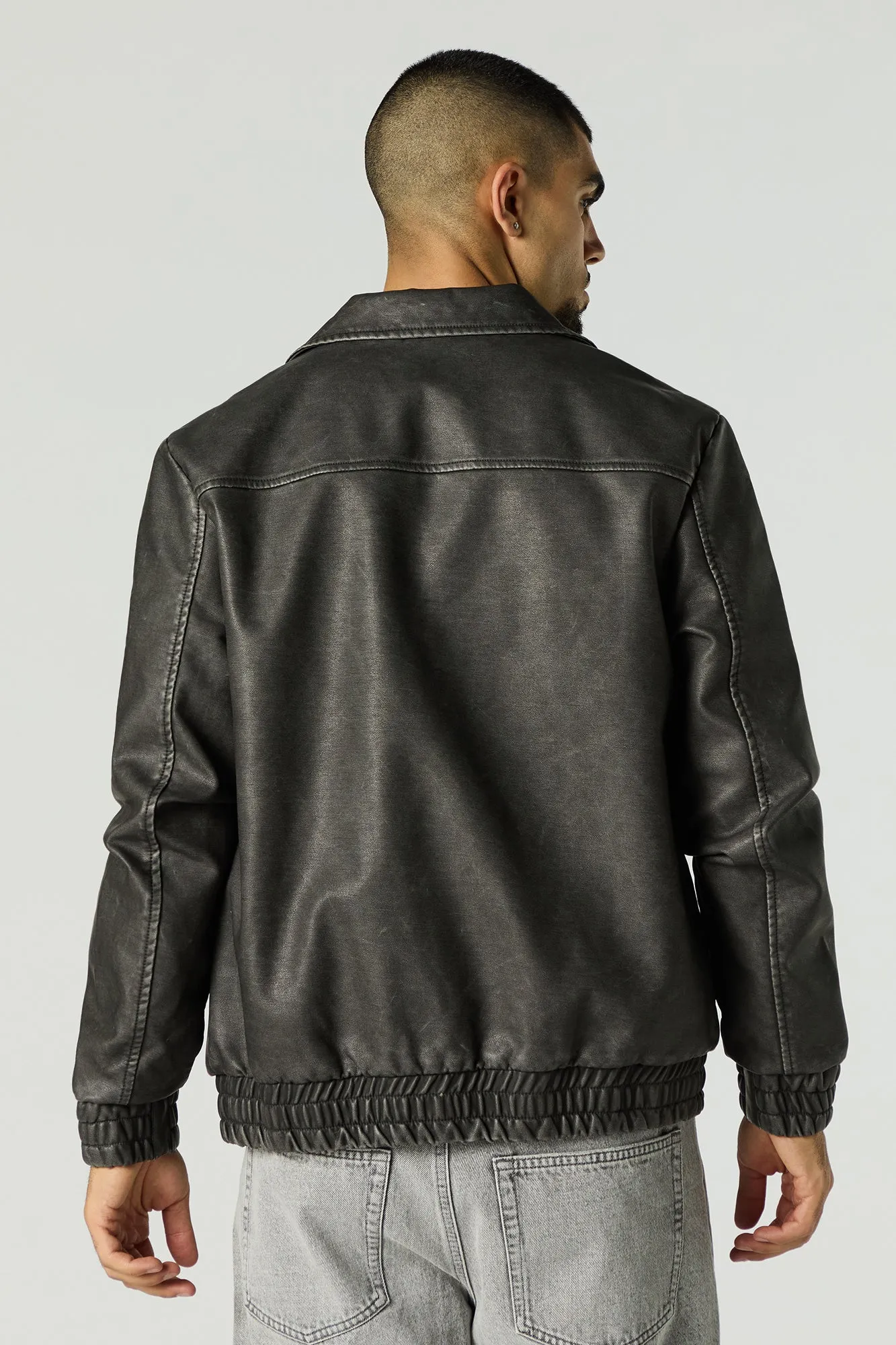 Faux Leather Collared Bomber Jacket sold by Urban Planet product image thumbnail 2