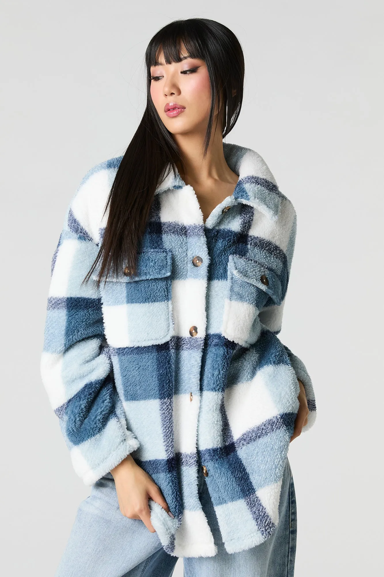 Sherpa Plaid Shacket sold by Urban Planet product image thumbnail 4