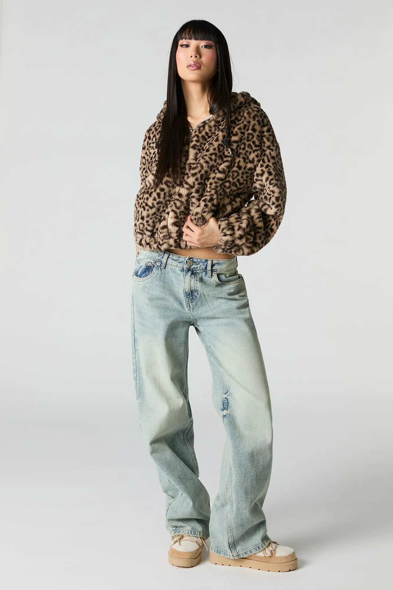 Faux Fur Hooded Zip-Up Jacket sold by Urban Planet product image thumbnail 3