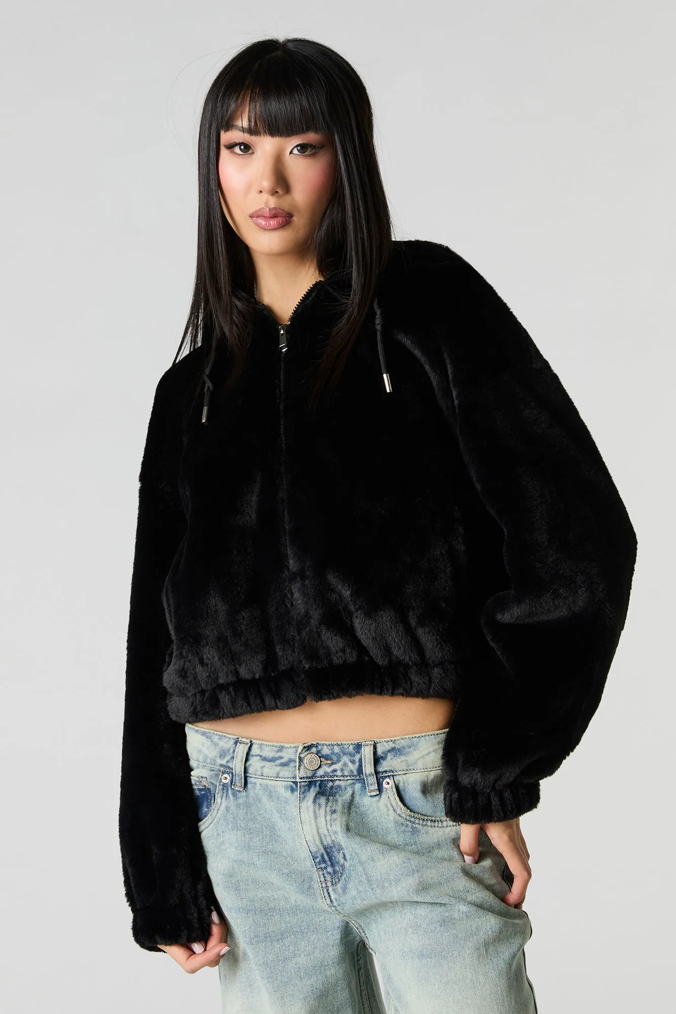 Faux Fur Hooded Zip-Up Jacket sold by Urban Planet product image thumbnail 4