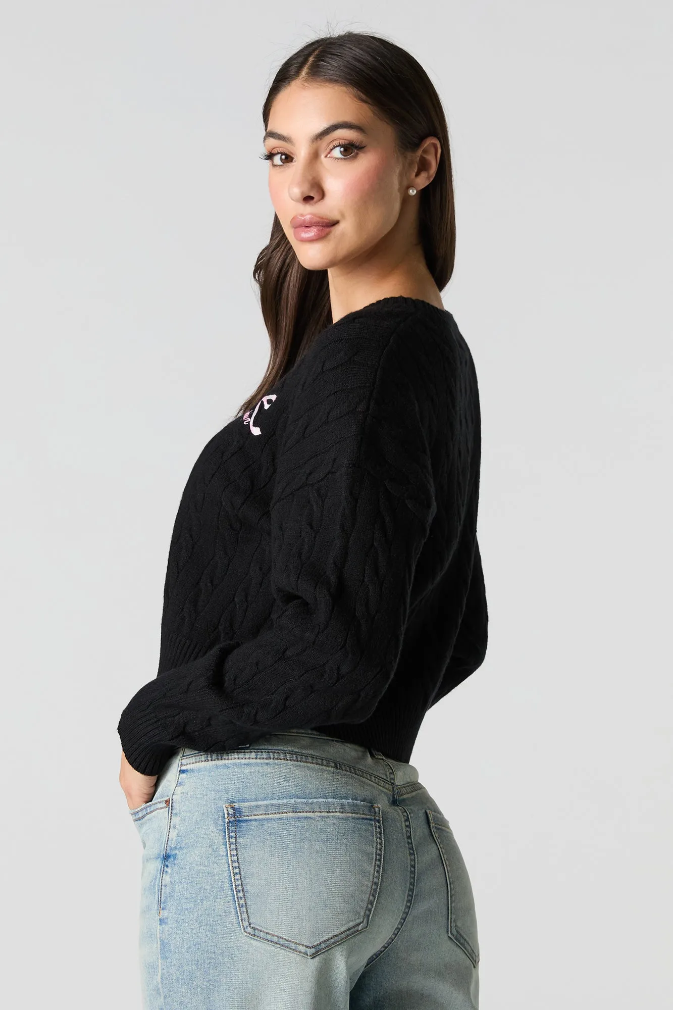 Embroidered Cable Knit Cropped Sweater sold by Urban Planet product image thumbnail 5